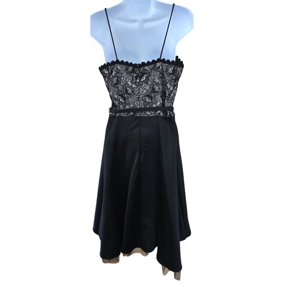Black Lace & Satin A-Line Dress Tulle Hem whimsygoth homecoming formal attire - Picture 4 of 9